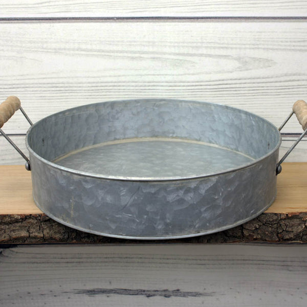 Zinc Round Tray with Handles - 39x30x7cm